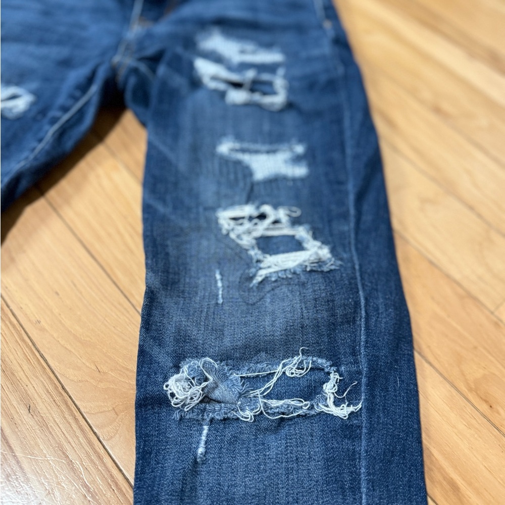 American Eagle Outfitters Dark Blue Distressed Skinny Jeans - Picture 3 of 12